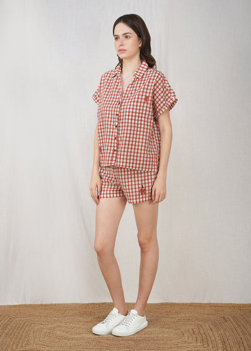 Women's Red Check Bardez Shirt Set Hornbill